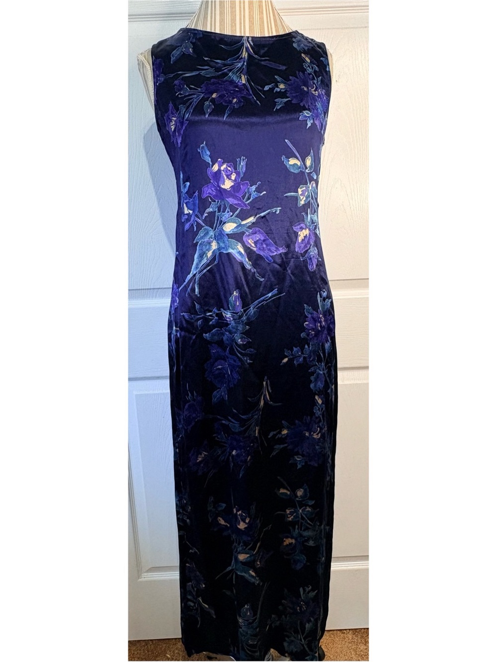 LAURA ASHLEY Blue Floral Satin Slip Dress Size 8